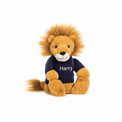 Jellycat Bashful Lion with Navy Jumper USA | 71623ZFOU